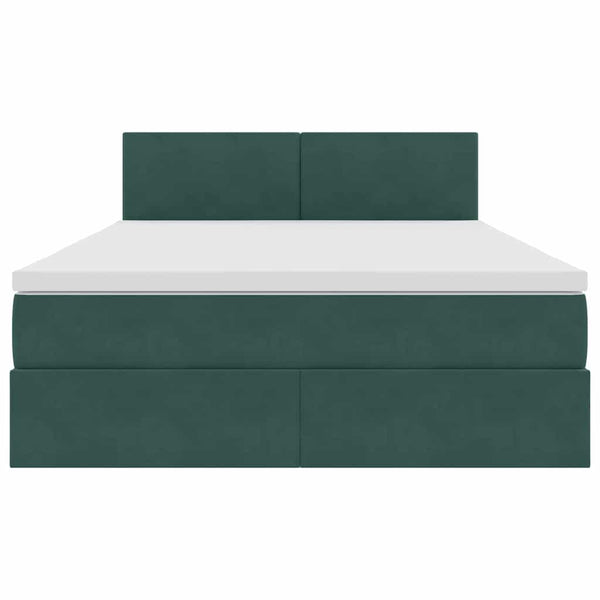 vidaXL Storage Bed with LED Dark Green 140 x 190 cm Velvet