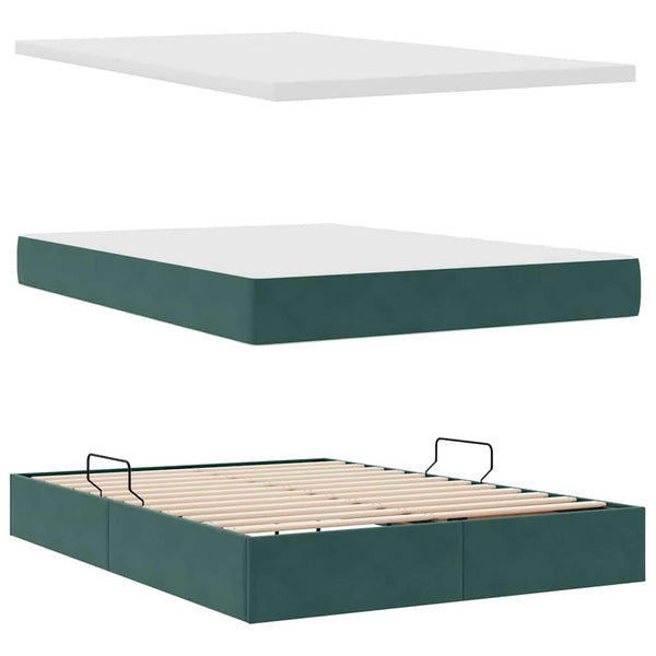vidaXL Storage Bed with LED Dark Green 140 x 190 cm Velvet