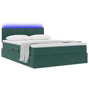 vidaXL Storage Bed with LED Dark Green 140 x 190 cm Velvet