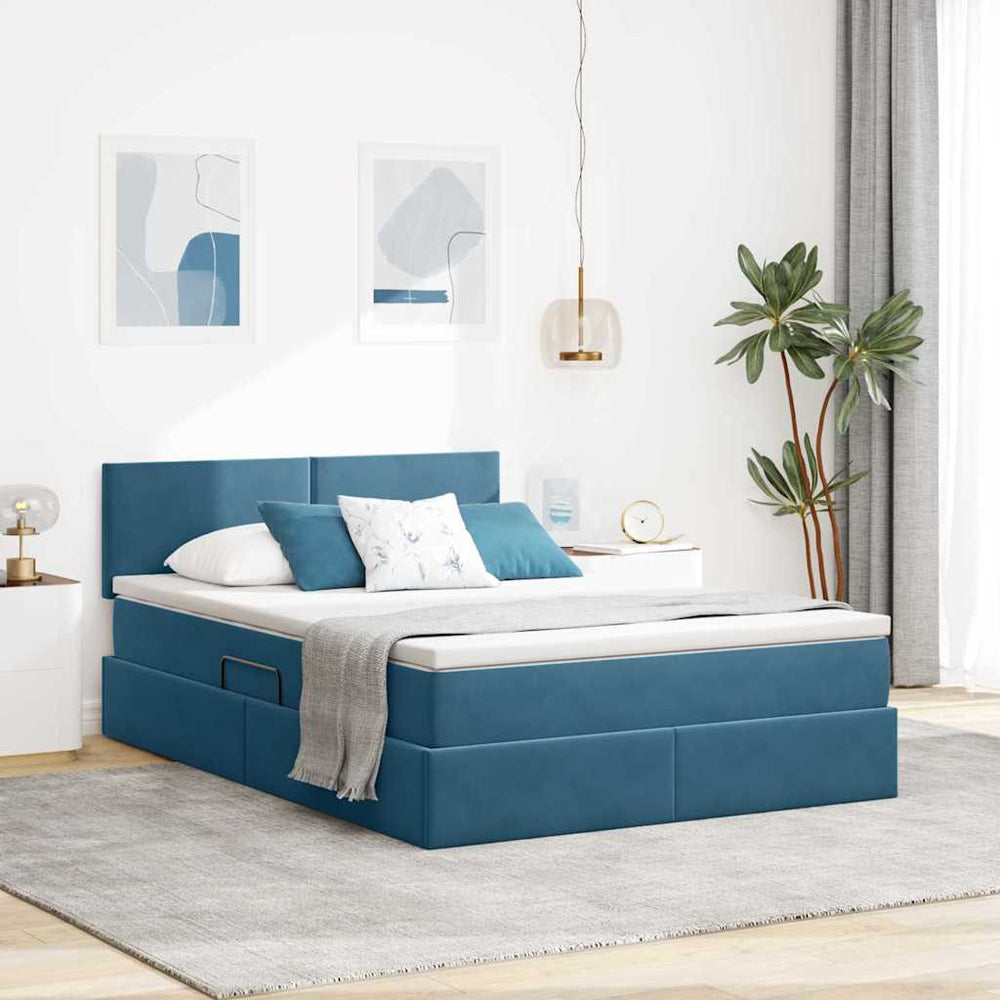 vidaXL Bed with Storage and LED Dark Blue 140 x 190 cm Velvet