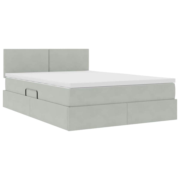 vidaXL Storage Bed with LED Light Grey 140 x 200 cm Velvet