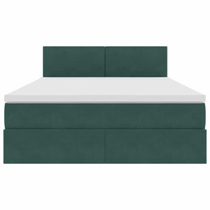 vidaXL LED Storage Bed Dark Green 140 x 200 cm Velvet