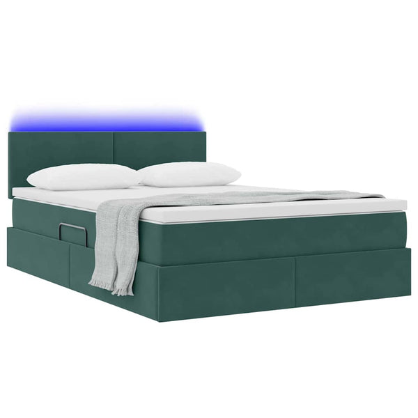 vidaXL LED Storage Bed Dark Green 140 x 200 cm Velvet