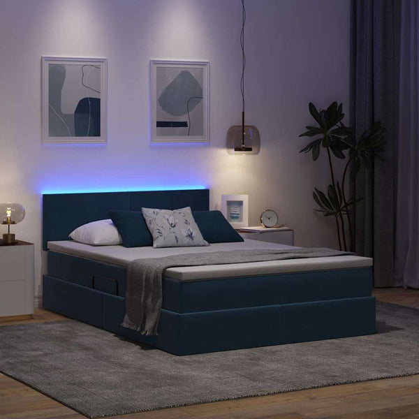 vidaXL Ottoman Bed with LED Dark Blue 140 x 200 cm Velvet