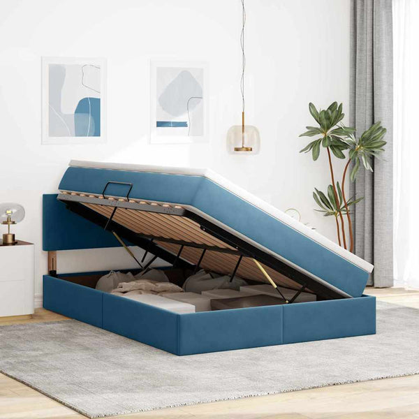vidaXL Ottoman Bed with LED Dark Blue 140 x 200 cm Velvet