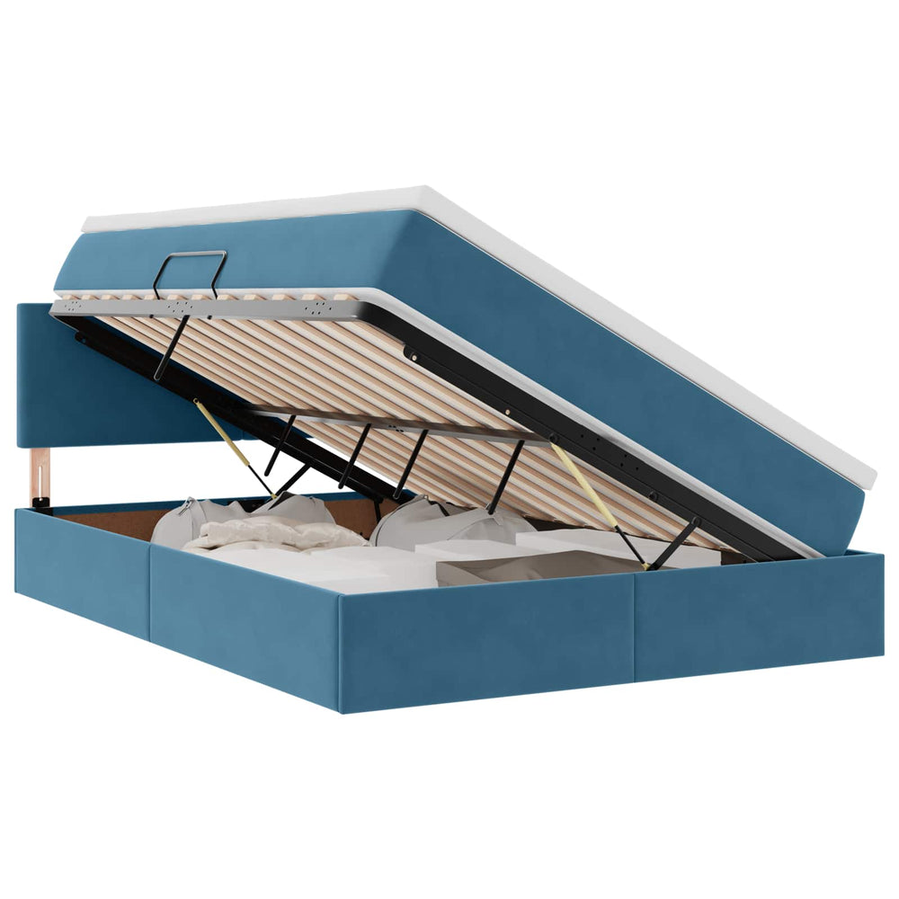 vidaXL Ottoman Bed with LED Dark Blue 140 x 200 cm Velvet