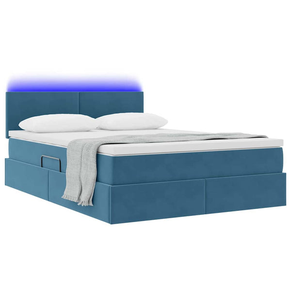 vidaXL Ottoman Bed with LED Dark Blue 140 x 200 cm Velvet