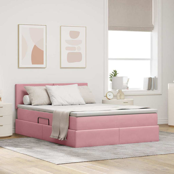 vidaXL Bed with Storage and LED with Mattress Pink 140 x 200 cm Velvet