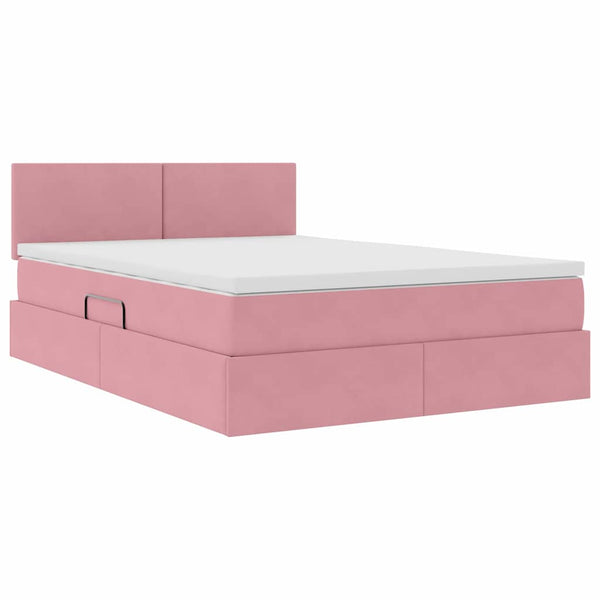 vidaXL Bed with Storage and LED with Mattress Pink 140 x 200 cm Velvet
