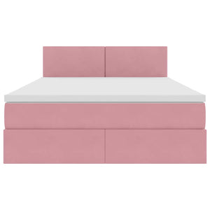 vidaXL Bed with Storage and LED with Mattress Pink 140 x 200 cm Velvet