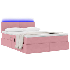 vidaXL Bed with Storage and LED with Mattress Pink 140 x 200 cm Velvet