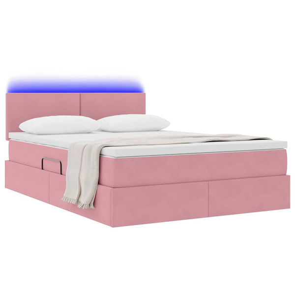 vidaXL Bed with Storage and LED with Mattress Pink 140 x 200 cm Velvet