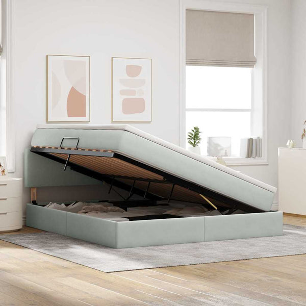 vidaXL Bed with Storage and LED Light Gray 160 x 200 cm Velvet