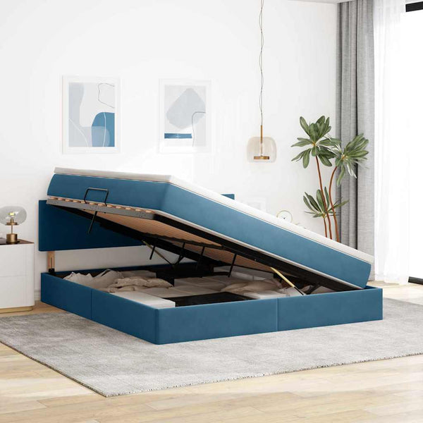 vidaXL Storage Bed with LED Dark Blue 160 x 200 cm Velvet