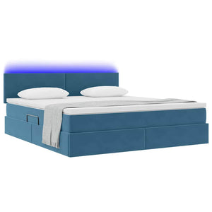 vidaXL Storage Bed with LED Dark Blue 160 x 200 cm Velvet