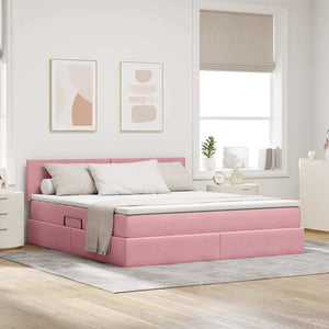 vidaXL LED Storage Bed with Mattress Pink 160 x 200 cm Velvet