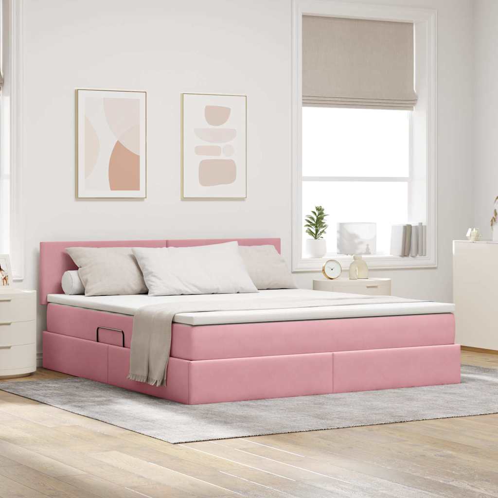 vidaXL LED Storage Bed with Mattress Pink 160 x 200 cm Velvet