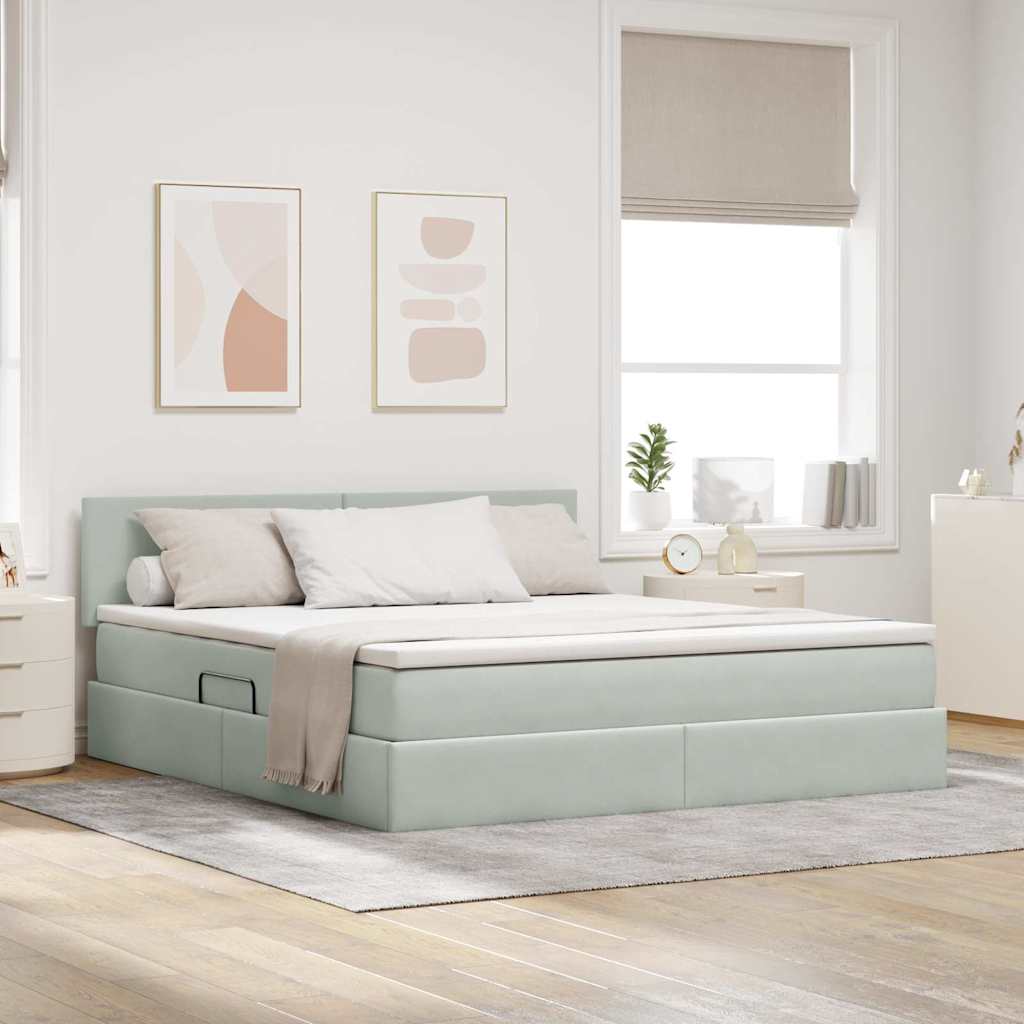 vidaXL Storage Bed with LED Light Grey 180 x 200 cm Velvet