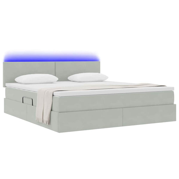vidaXL Storage Bed with LED Light Grey 180 x 200 cm Velvet