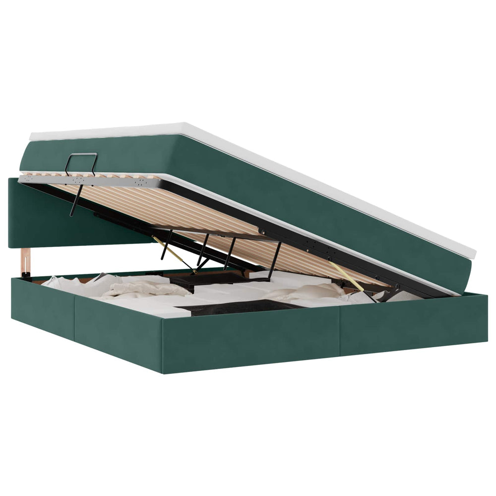 vidaXL Storage Bed with LED Dark Green 180 x 200 cm Velvet