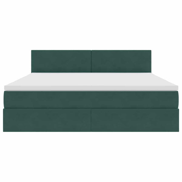 vidaXL Storage Bed with LED Dark Green 180 x 200 cm Velvet