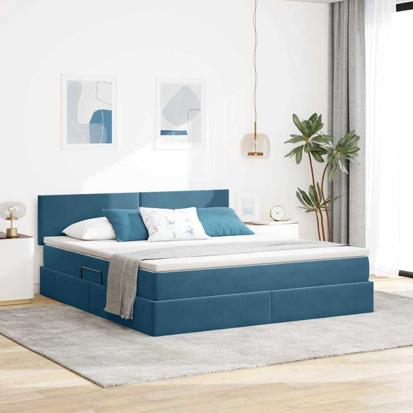 vidaXL Storage Bed with LED Dark Blue 180 x 200 cm Velvet