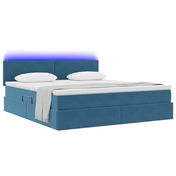 vidaXL Storage Bed with LED Dark Blue 180 x 200 cm Velvet
