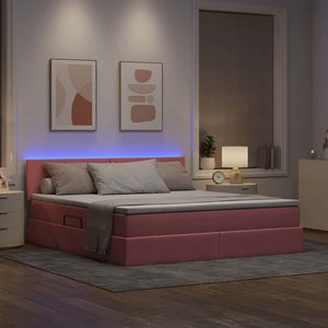 vidaXL Bed with Storage and LED with Mattress Pink 180 x 200 cm Velvet