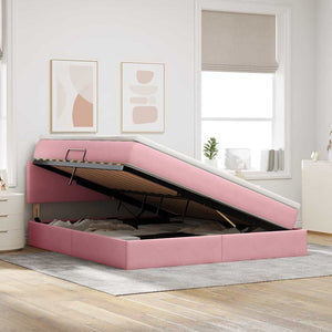 vidaXL Bed with Storage and LED with Mattress Pink 180 x 200 cm Velvet