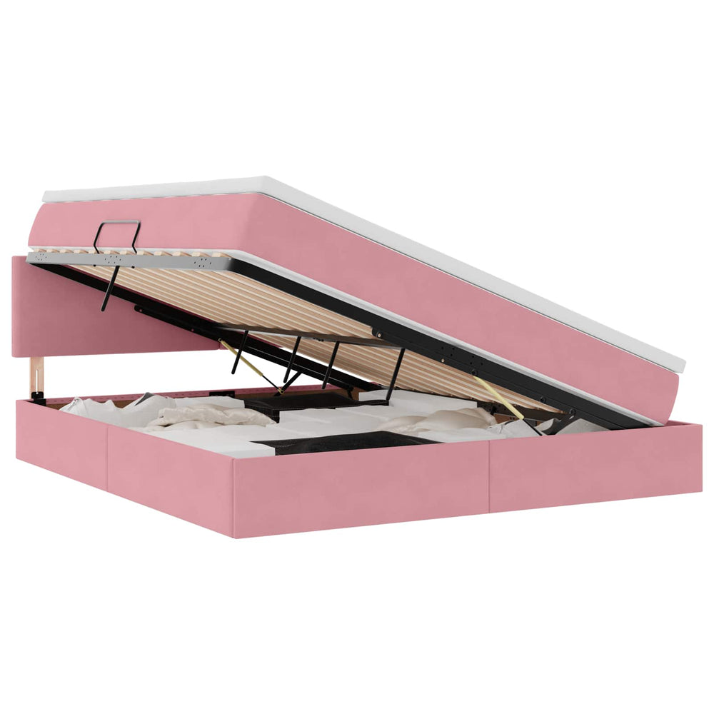 vidaXL Bed with Storage and LED with Mattress Pink 180 x 200 cm Velvet
