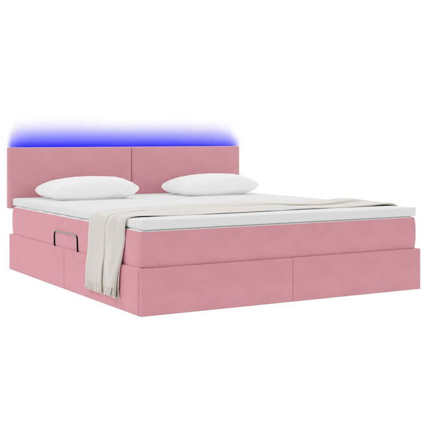vidaXL Bed with Storage and LED with Mattress Pink 180 x 200 cm Velvet