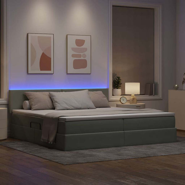 vidaXL Storage Bed with LED Light Grey 200 x 200 cm Velvet