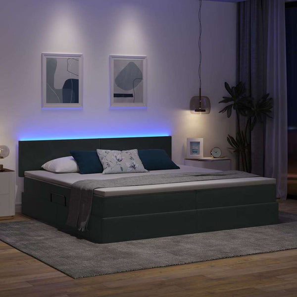 vidaXL Storage and LED Bed with LED Dark Grey 200 x 200 cm Velvet