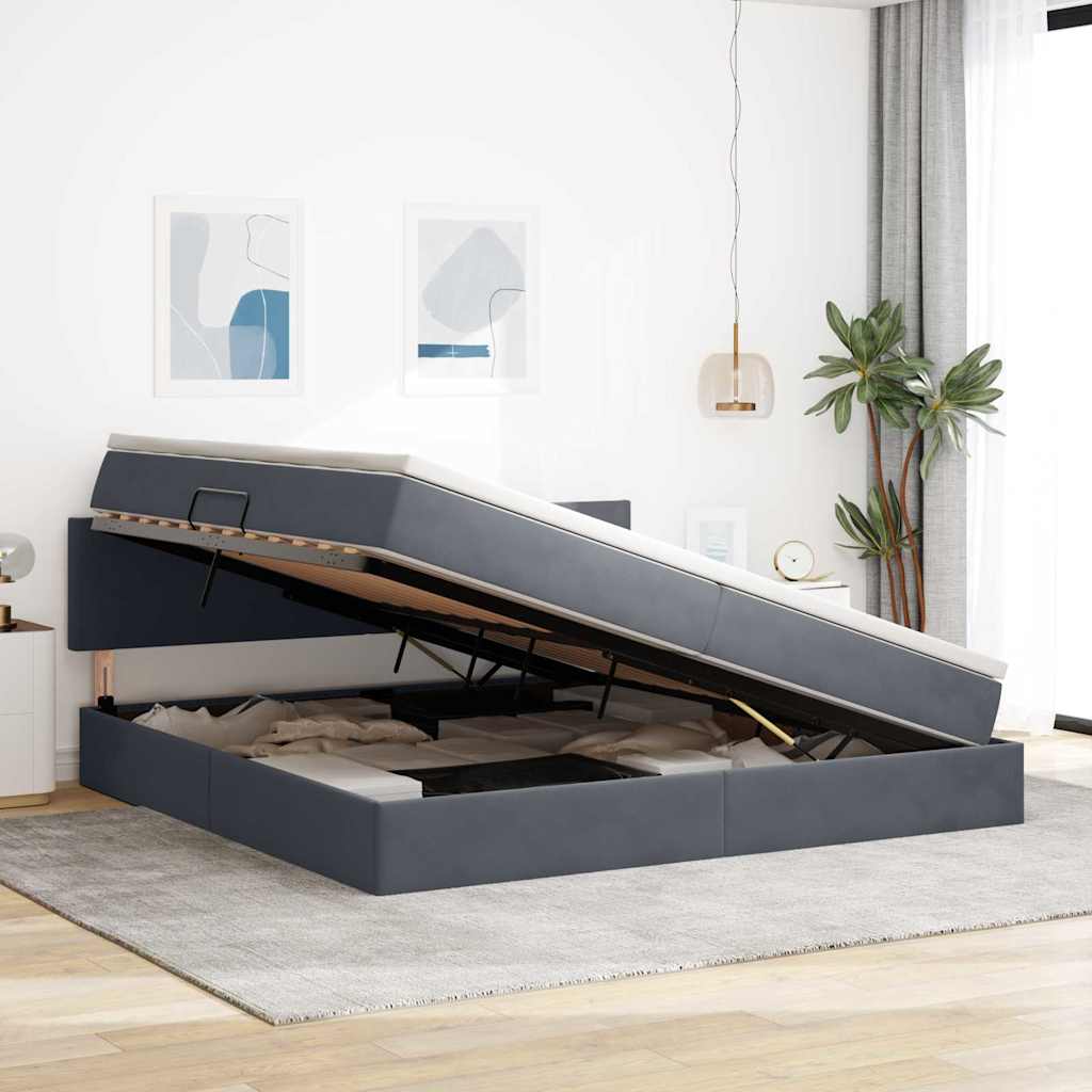 vidaXL Storage and LED Bed with LED Dark Grey 200 x 200 cm Velvet