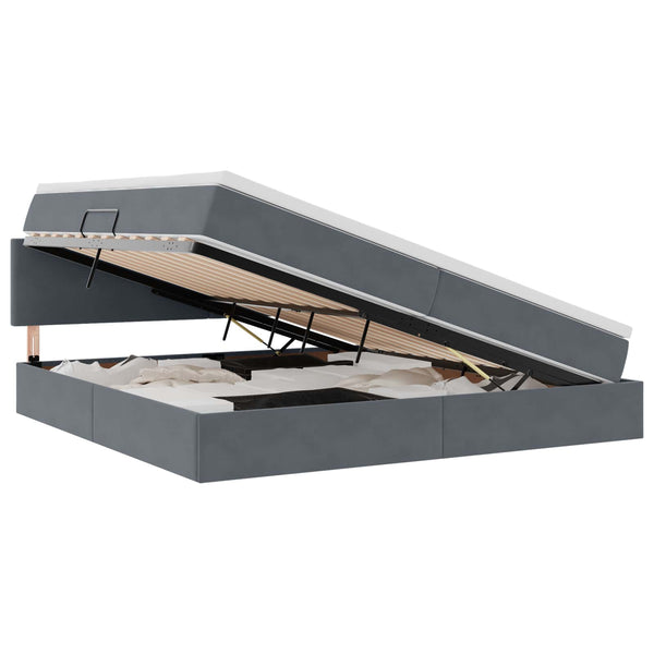vidaXL Storage and LED Bed with LED Dark Grey 200 x 200 cm Velvet