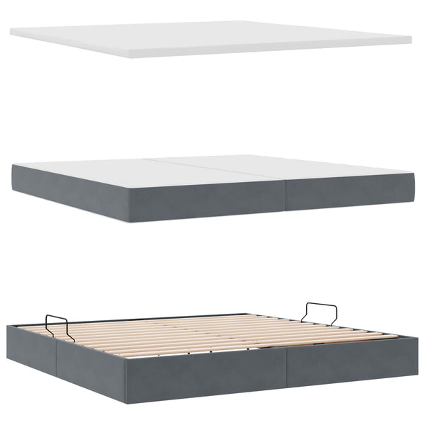 vidaXL Storage and LED Bed with LED Dark Grey 200 x 200 cm Velvet