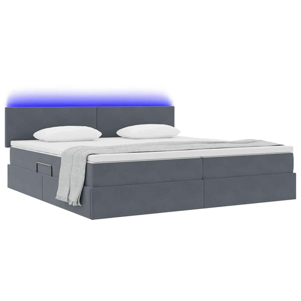 vidaXL Storage and LED Bed with LED Dark Grey 200 x 200 cm Velvet
