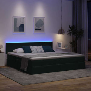 vidaXL Storage Bed with LED Dark Green 200 x 200 cm Velvet