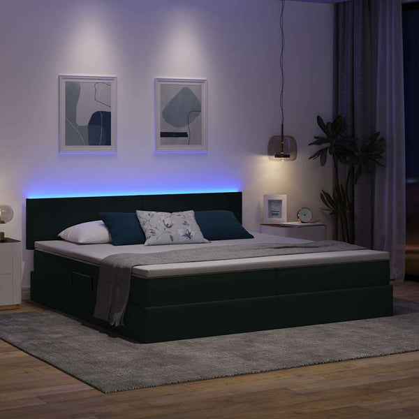 vidaXL Storage Bed with LED Dark Green 200 x 200 cm Velvet