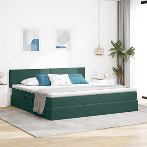 vidaXL Storage Bed with LED Dark Green 200 x 200 cm Velvet