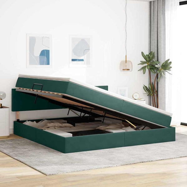 vidaXL Storage Bed with LED Dark Green 200 x 200 cm Velvet