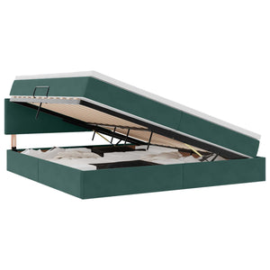 vidaXL Storage Bed with LED Dark Green 200 x 200 cm Velvet