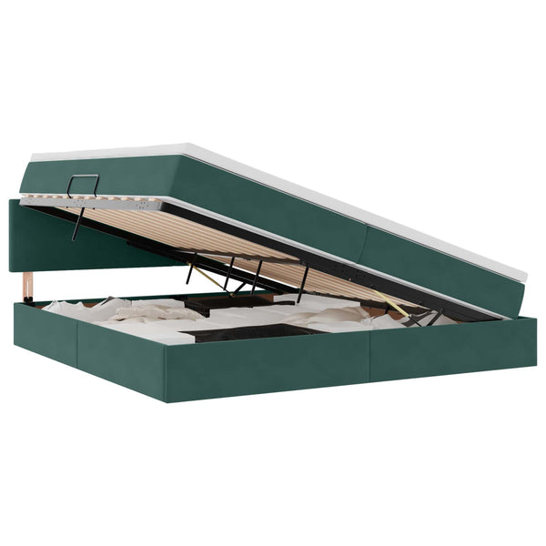 vidaXL Storage Bed with LED Dark Green 200 x 200 cm Velvet