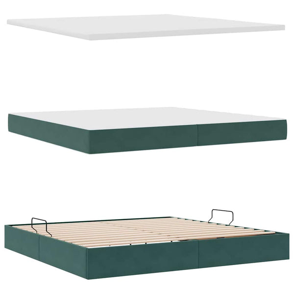 vidaXL Storage Bed with LED Dark Green 200 x 200 cm Velvet