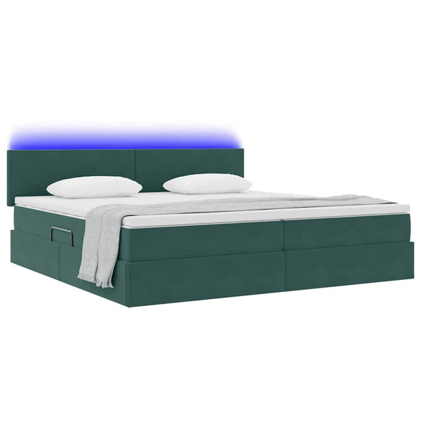 vidaXL Storage Bed with LED Dark Green 200 x 200 cm Velvet