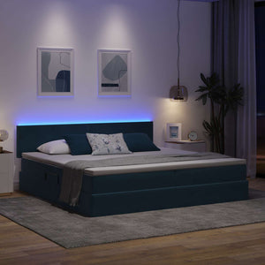 vidaXL Storage Bed with LED Dark Blue 200 x 200 cm Velvet