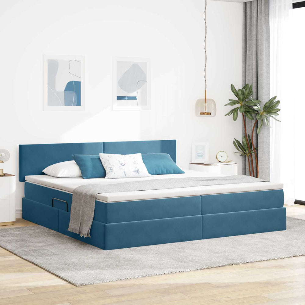 vidaXL Storage Bed with LED Dark Blue 200 x 200 cm Velvet
