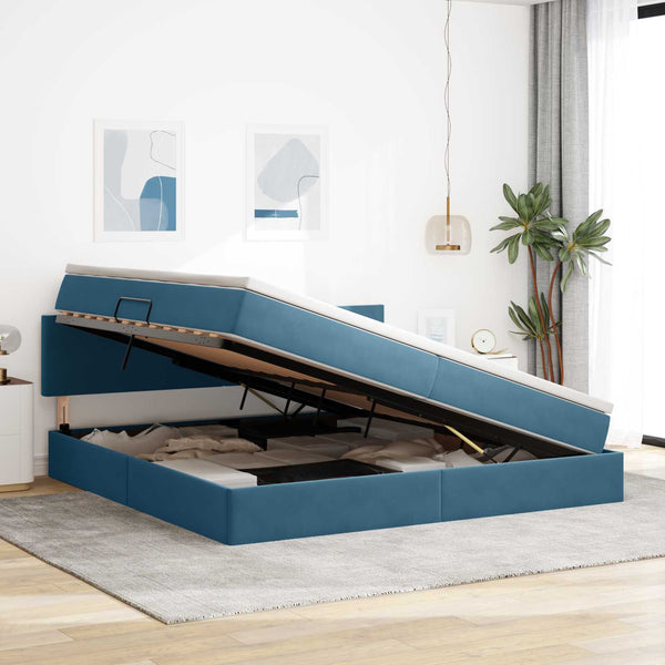 vidaXL Storage Bed with LED Dark Blue 200 x 200 cm Velvet