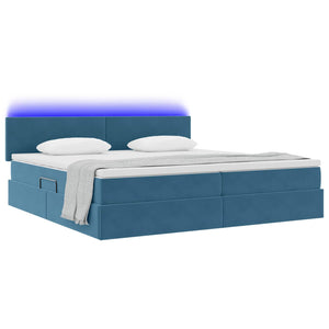 vidaXL Storage Bed with LED Dark Blue 200 x 200 cm Velvet
