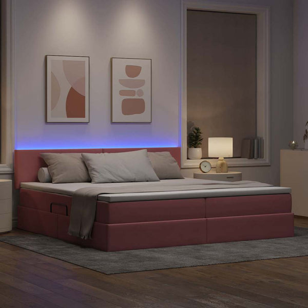 vidaXL LED Storage Bed with Mattress Pink 200 x 200 cm Velvet